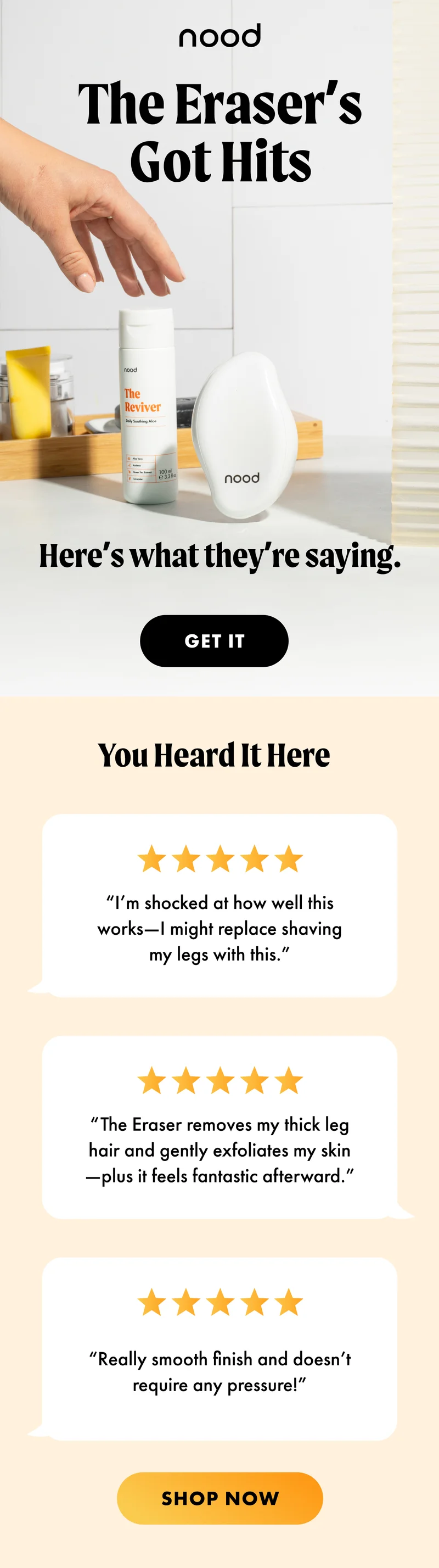The Eraser's got hits. Here's what they're saying. Get it. You heard it here. Customer testimonials. Shop Now