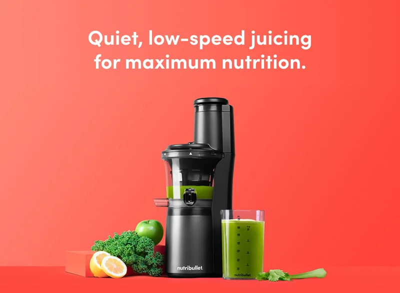 Image of the nutribullet Slow Juicer filled with a green smoothie.