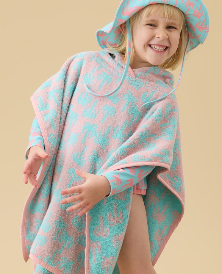 KIDLY by MORI Towelling Hooded Poncho - Palm Trees