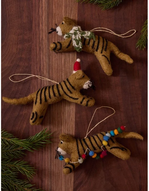 Felt Tiger Trio Ornaments (Set of 3) by Sarah Sherman Samuel-Multi