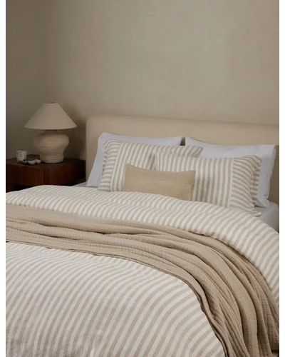 Thayer Striped European Flax Linen® Duvet Cover - Natural and Ivory / Full/Queen / Duvet Set