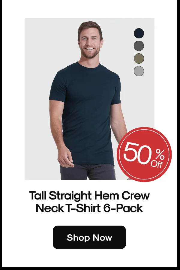 Tall Straight Hem Crew Neck T-Shirt 6-Pack