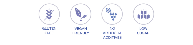GLUTEN FREE | VEGAN FRIENDLY | NO ARTIFICIAL ADDITIVES | LOW SUGAR