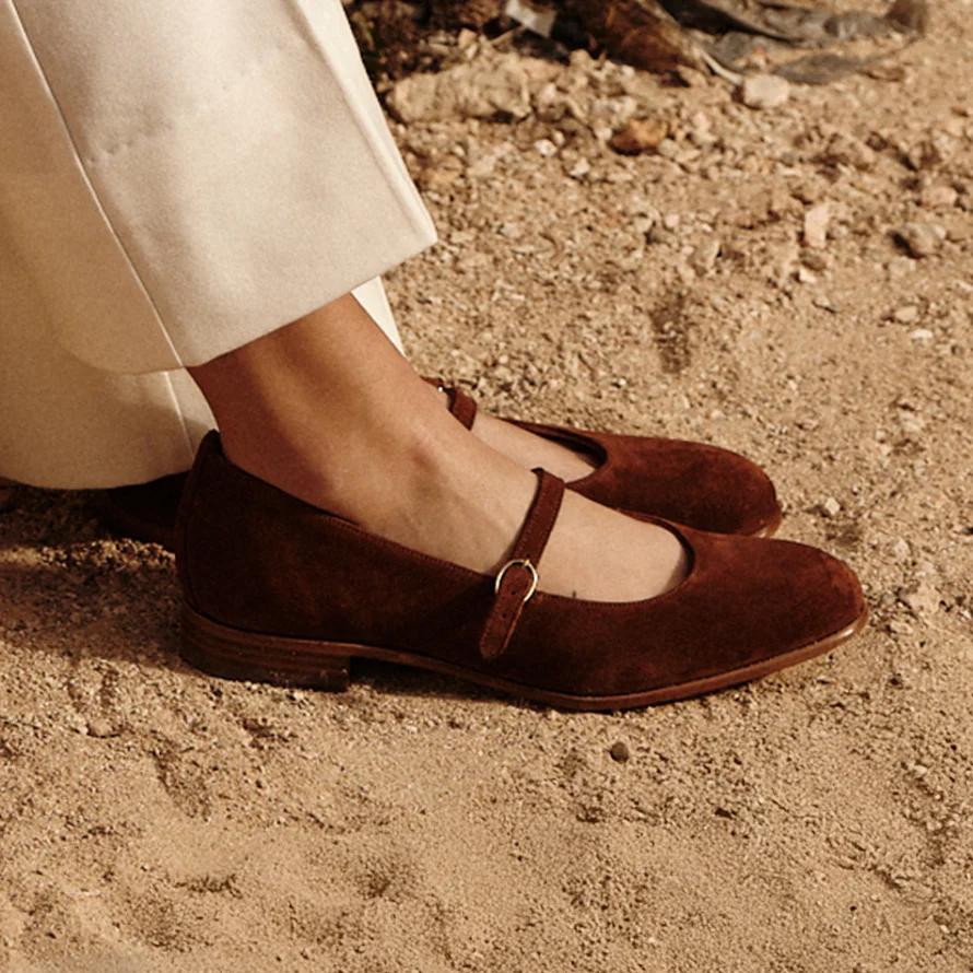Phoebe Single Strap Mary Jane Shoe in Sorrel Suede