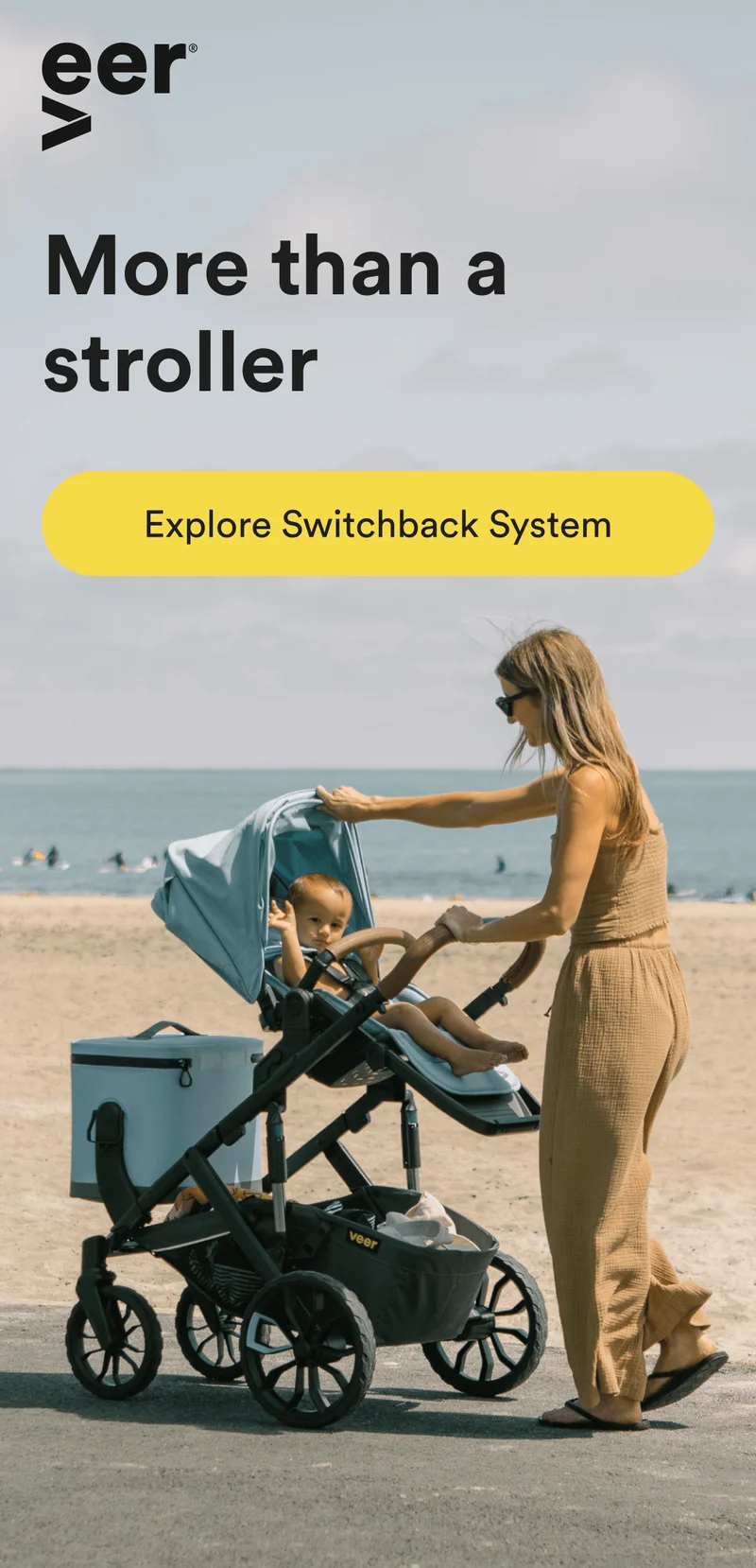 Mom pushing Switchback in color blue beryl