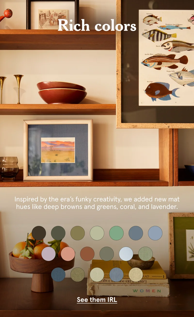 Inspired by the era’s funky creativity, we added new mat hues like deep browns and greens, coral, and lavender.