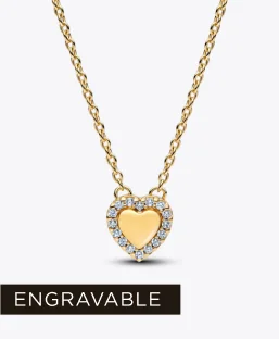 Engravable Heart Halo Collier Necklace