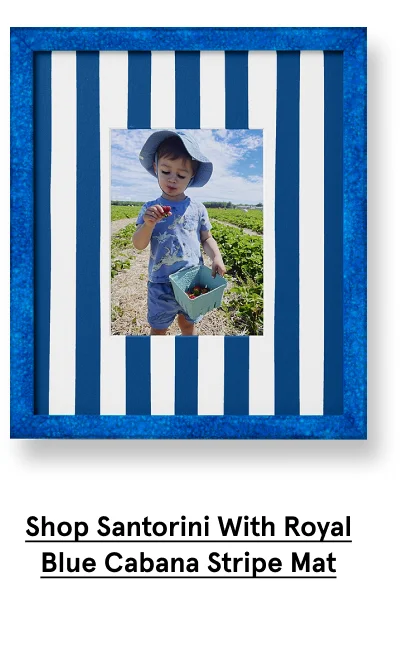 shop Santorini with royal blue cabana stripe mat