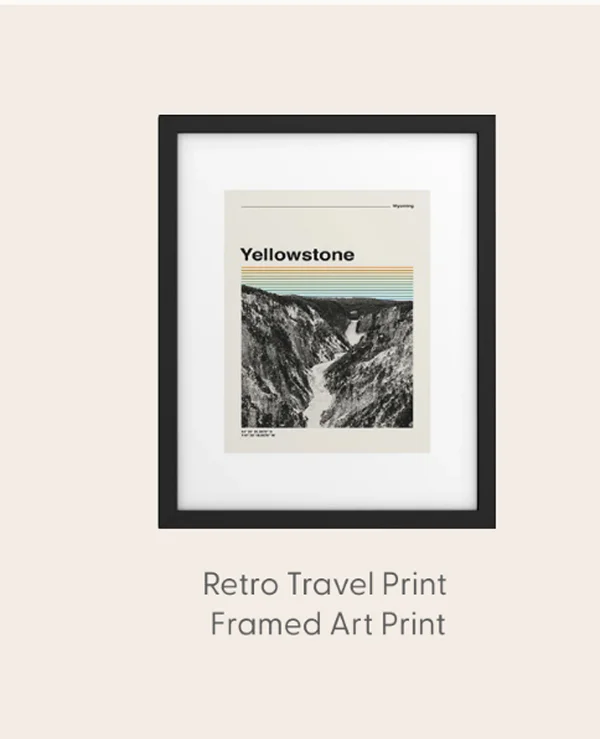 Retro Travel Print Yellowstone National Park Framed Art Print