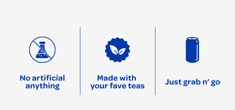 No artificial anything, Made with your fave teas, Just grab n’ go