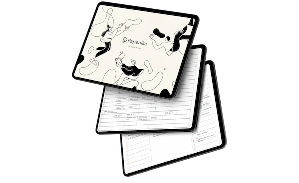 Three iPads with different pages of the Paperlike Pro Planner open on them.