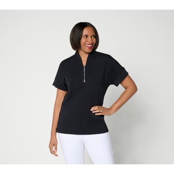 Belle by Kim Gravel ScubaLuxe Half Zip Short Sleeve Top