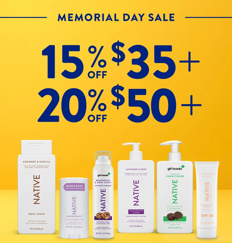 MEMORIAL DAY SALE | 15% off $35+ | 20% off $50+ | Summer has (un)officially started! Save big on the goods that’ll help you smell great all season long | Use code EXTRADAY15 for 15% off | Use code EXTRADAY20 for 20% off | SHOP THE SALE | *Does not apply to Build Your Pack, sets or subscriptions. Cannot be combined with any other offers. Sale ends May 30th, 2024 at 11:59PM PST.