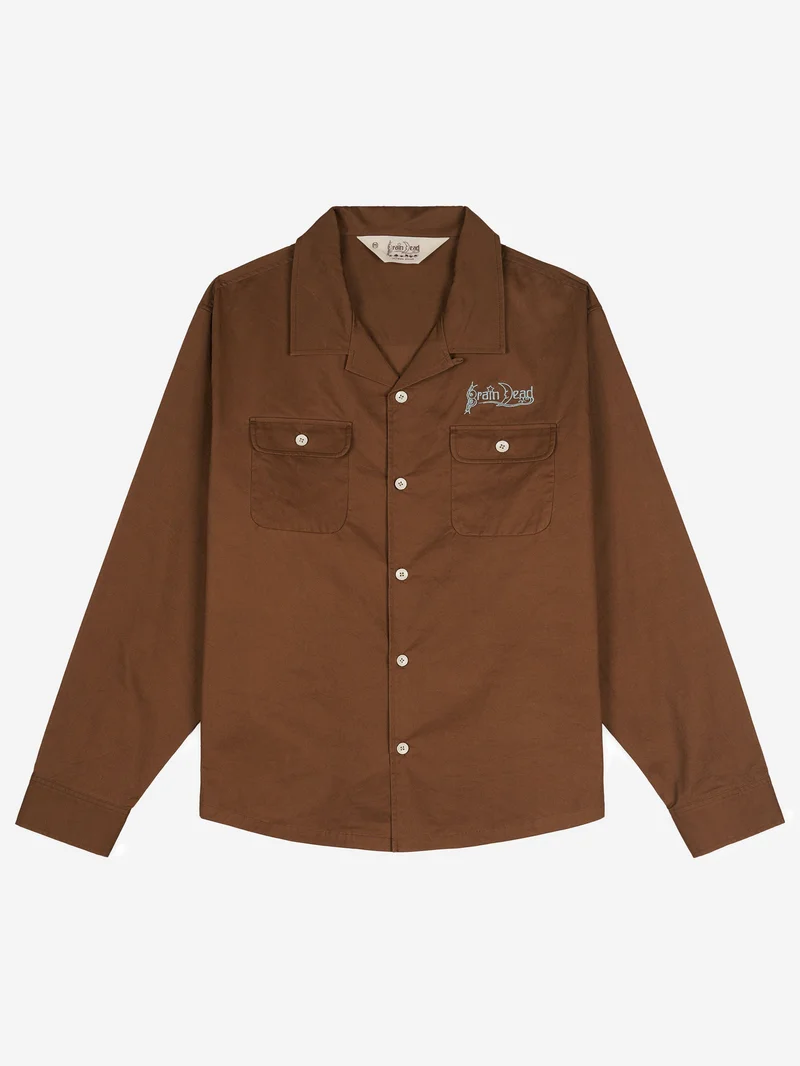 Image of Brain Dead Poplin Camp Collar Shirt - Chocolate