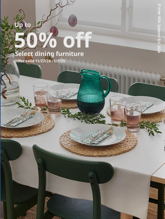 Up to 50% off select dining furniture