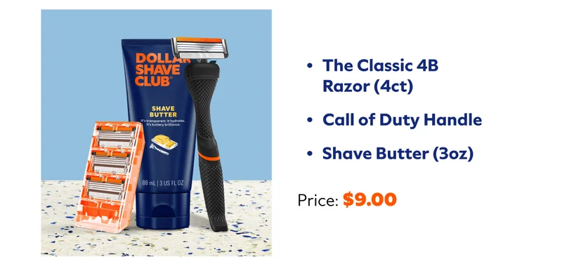 The Classic 4B Razor (4ct) |Call of Duty Handle 1 Shave Butter (3oz) Price: $9.00 | SUBSCRIBE & SAVE