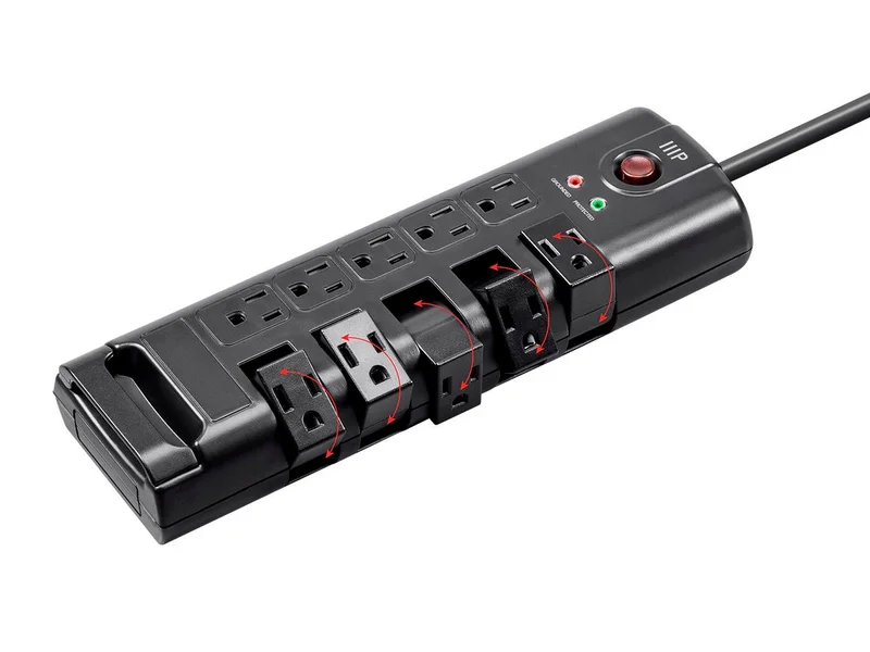 10 Outlet Rotating Power Strip Surge Protector Block 8ft Cord, 2880 Joules, Clamping Voltage 330V