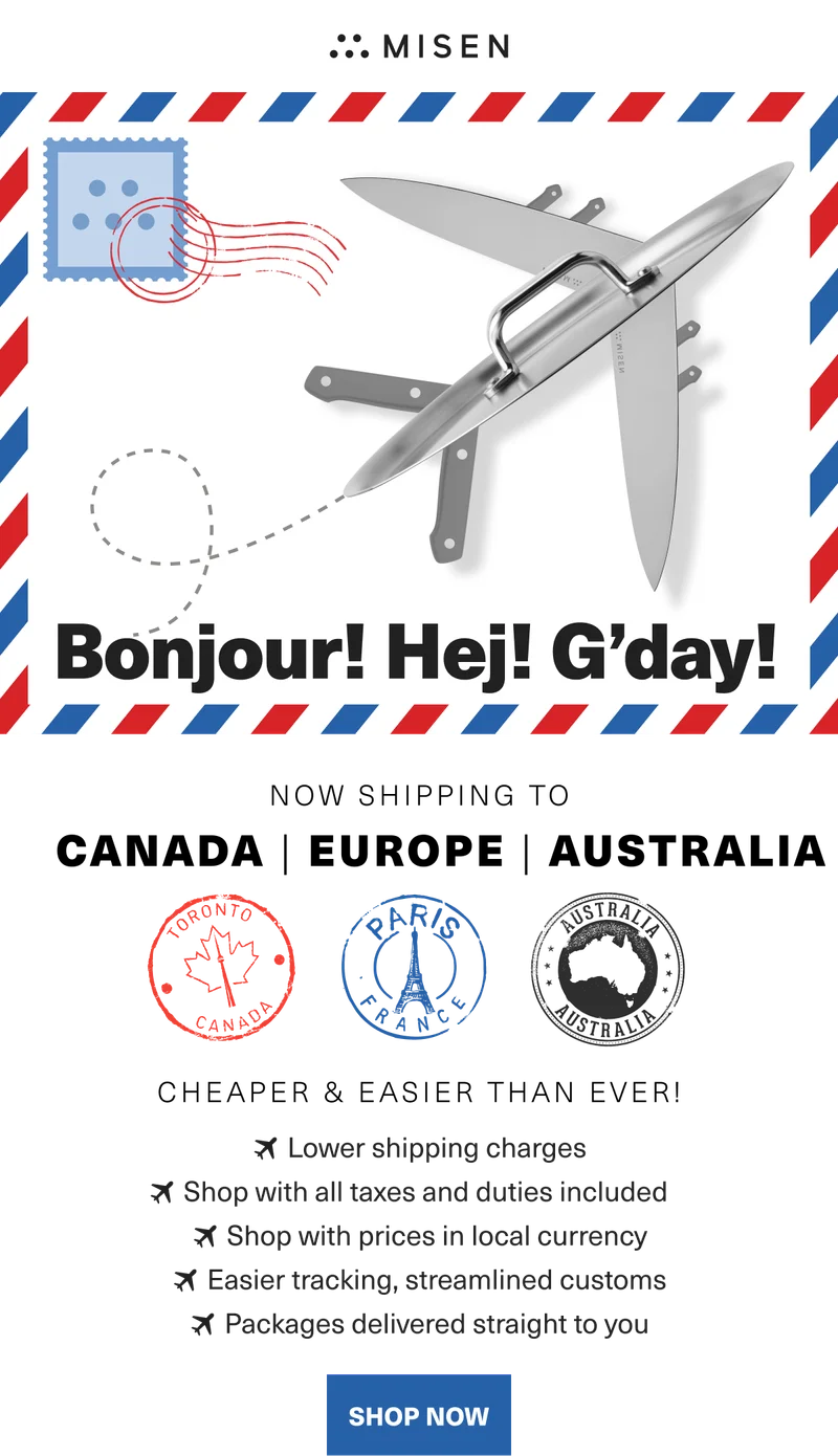 Misen. Bonjour! Hej! G-day! Now Shipping to Canada, Europe, Australia.