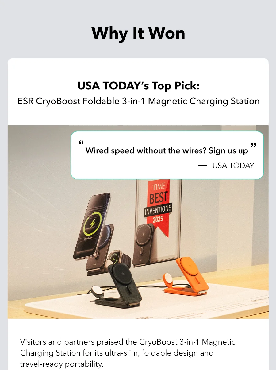 USA TODAY’s Top Pick: ESR CryoBoost Foldable 3-in-1 Magnetic Charging Station
