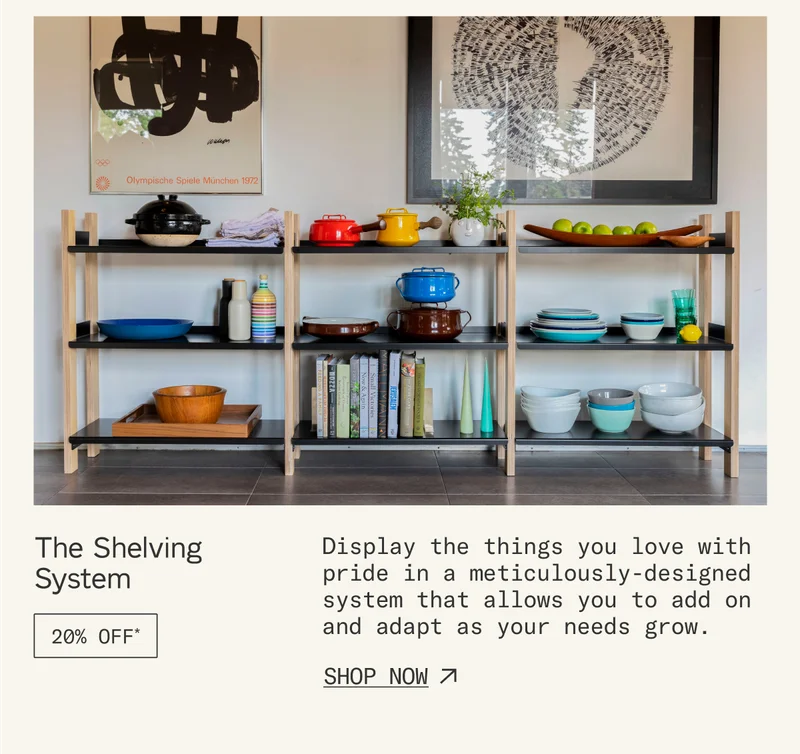 The Shelving System, back in stock and on sale now.