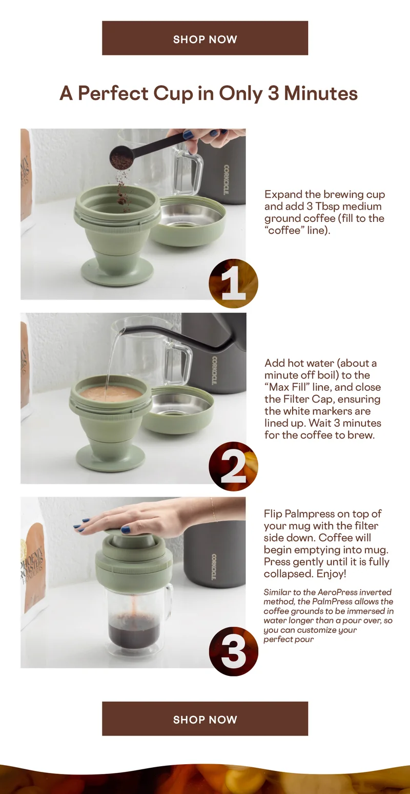 Shop Palmpress for a perfect brew in 3 minutes
