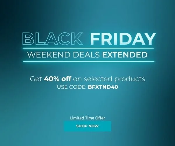 Black Friday Weekend Deals Extended Get 40% on selected products Use Code: discount code Limited Time Offer