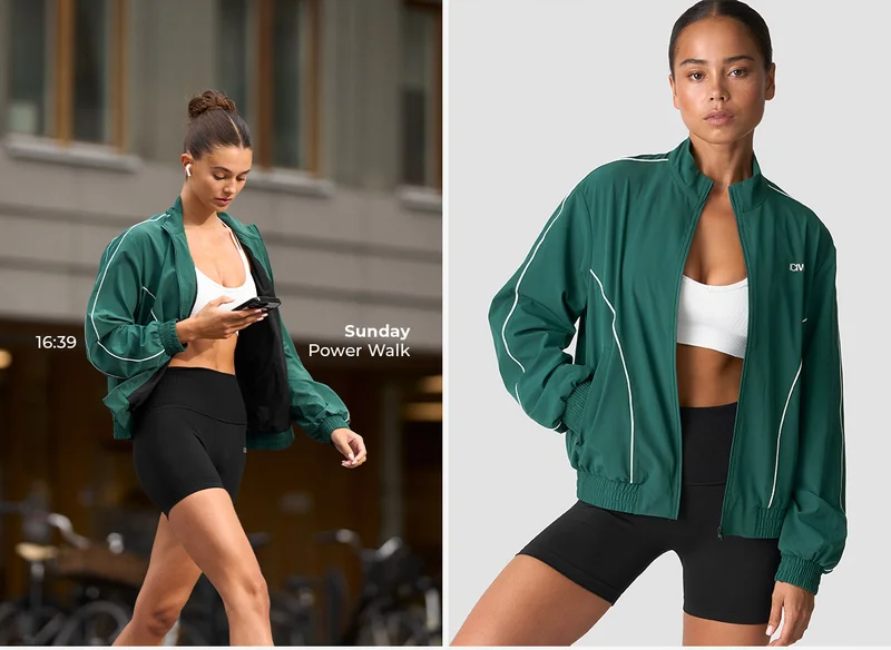 Contrast Track Jacket Wmn Deep Emerald