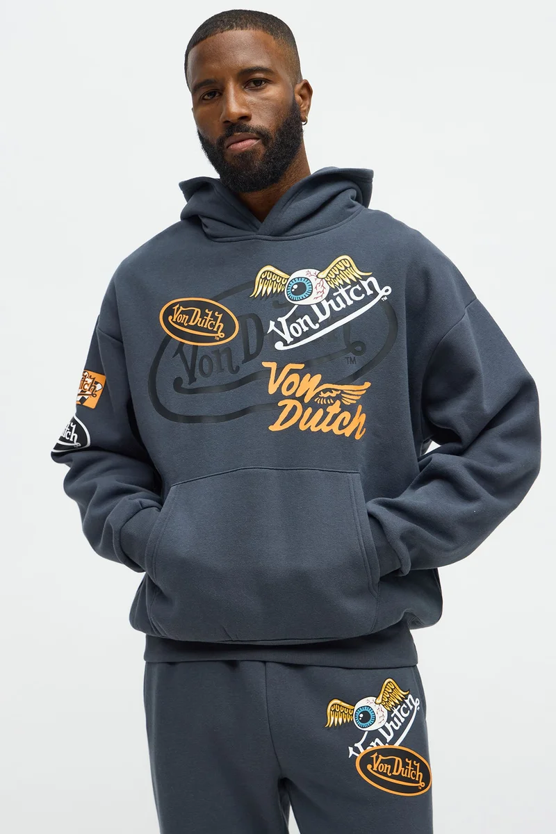 Image of Von Dutch Patchy Oversized Hoodie - Charcoal
