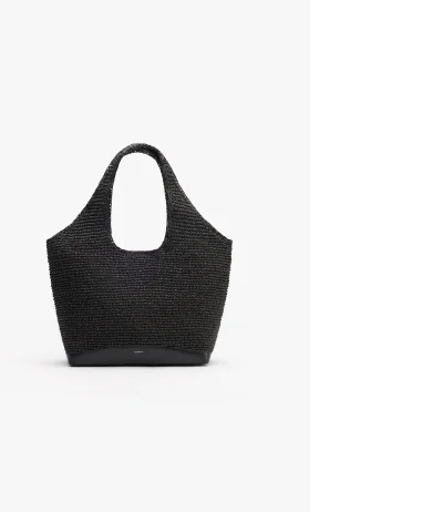 Large Raffia Tote Black