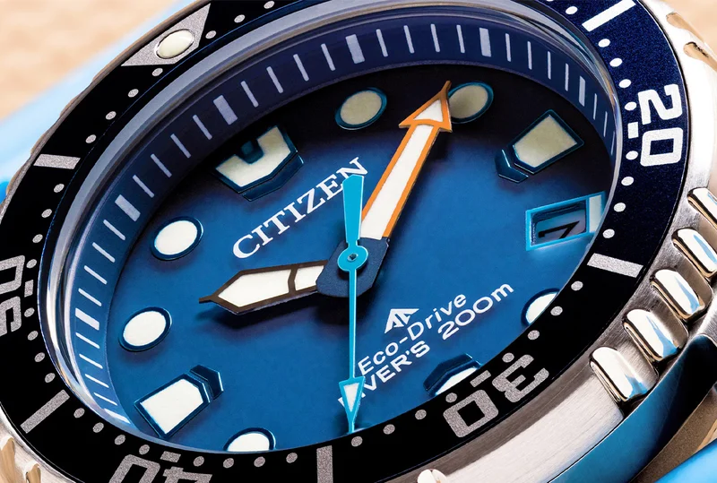 Close up of the blue Promaster dive EO2028-06L