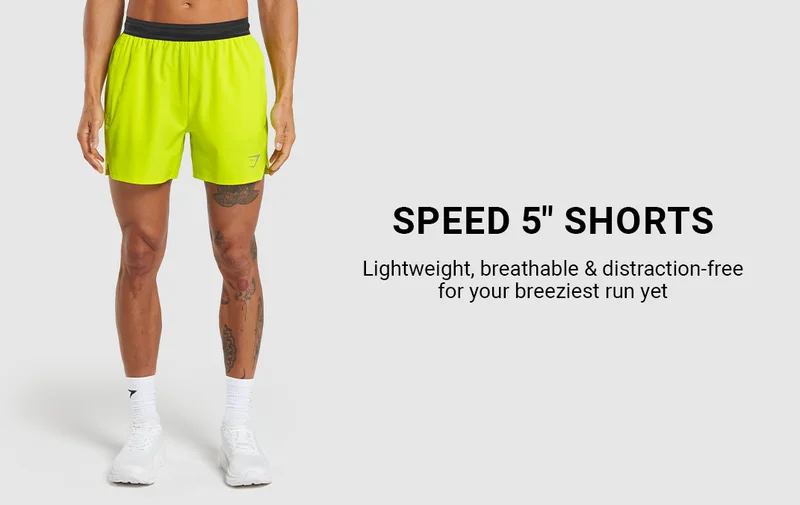 Speed 5'' Shorts - fluo speed green. Lightweight, breathable & distraction-free for your breeziest run yet.