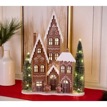 Kringle Express 9" Illuminated Gingerbread Village with Trees
