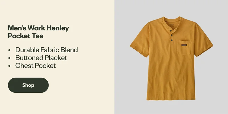 Men’s Work Henley Pocket Tee. Details: Durable Fabric Blend with a Buttoned Placket and Chest Pocket. Shop.