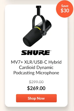 Shure MV7+ XLR/USB-C Hybrid Cardioid Dynamic Podcasting Microphone