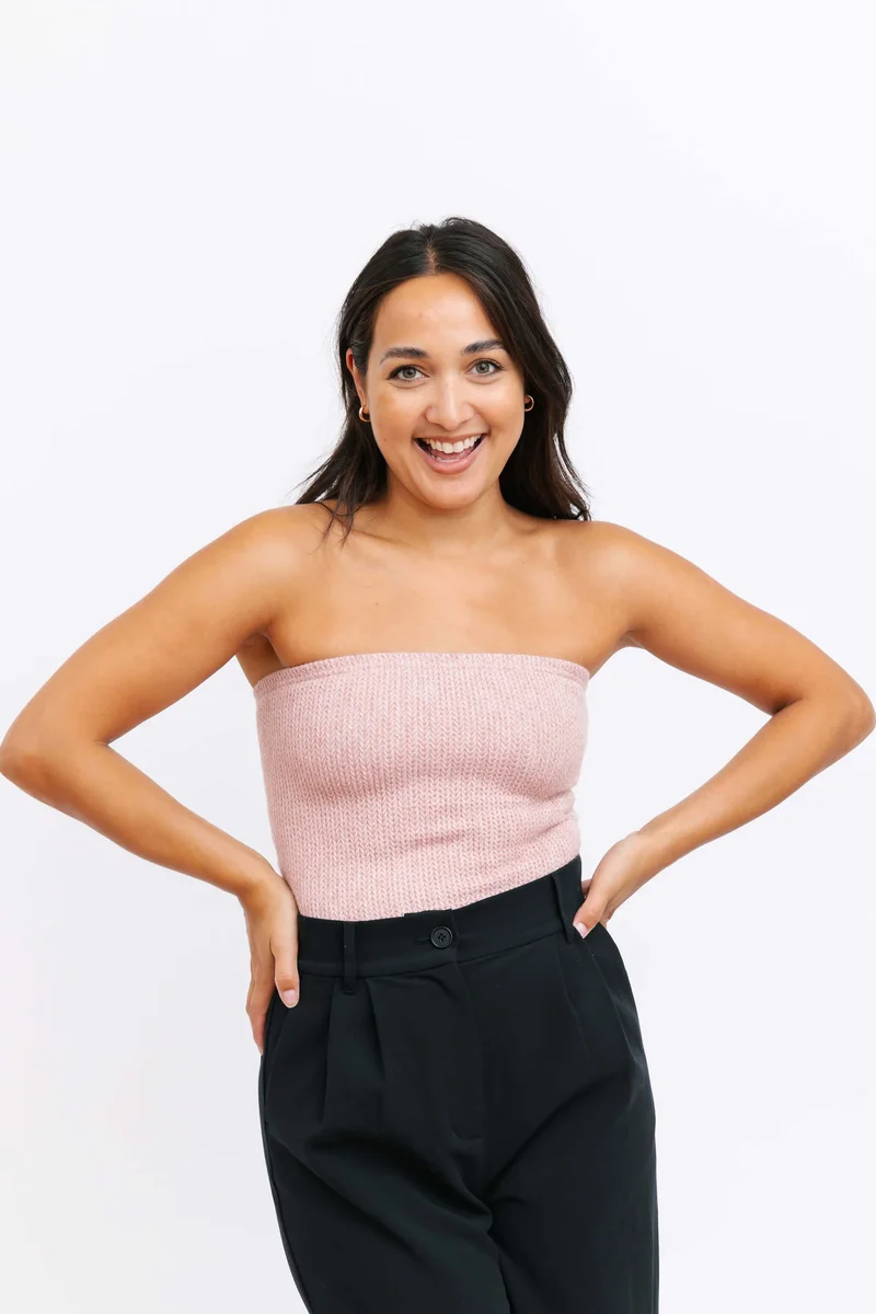 Image of Under It All Tube Top (Cable) in Heather Pink
