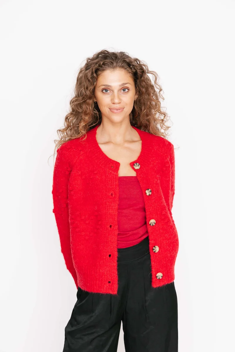 Image of Bea Bobble Cardigan in Ruby Red