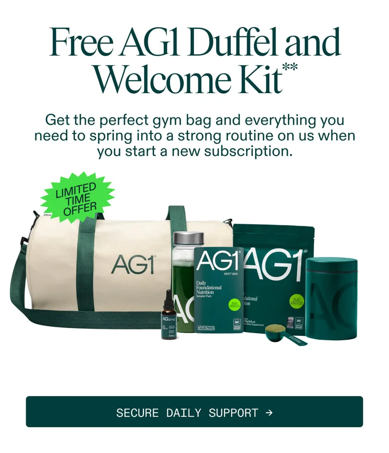 Free AG1 Duffel and Welcome Kit