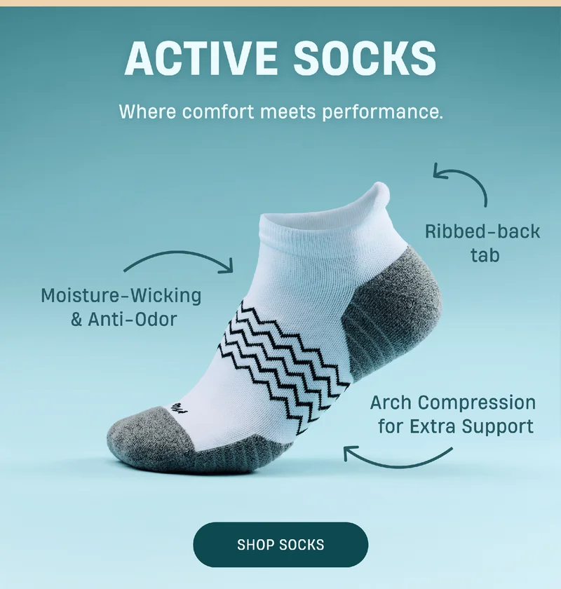 Active Socks where comfort meets performance. | Moisture-Wicking & Anti-odor | Ribbed-back tab | Arch Compression for Extra Support | Shop Socks