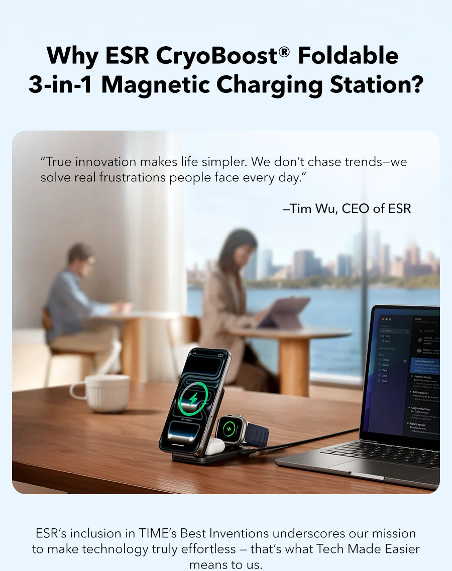 ESR CryoBoost® Foldable 3-in-1 Magnetic Charging Station