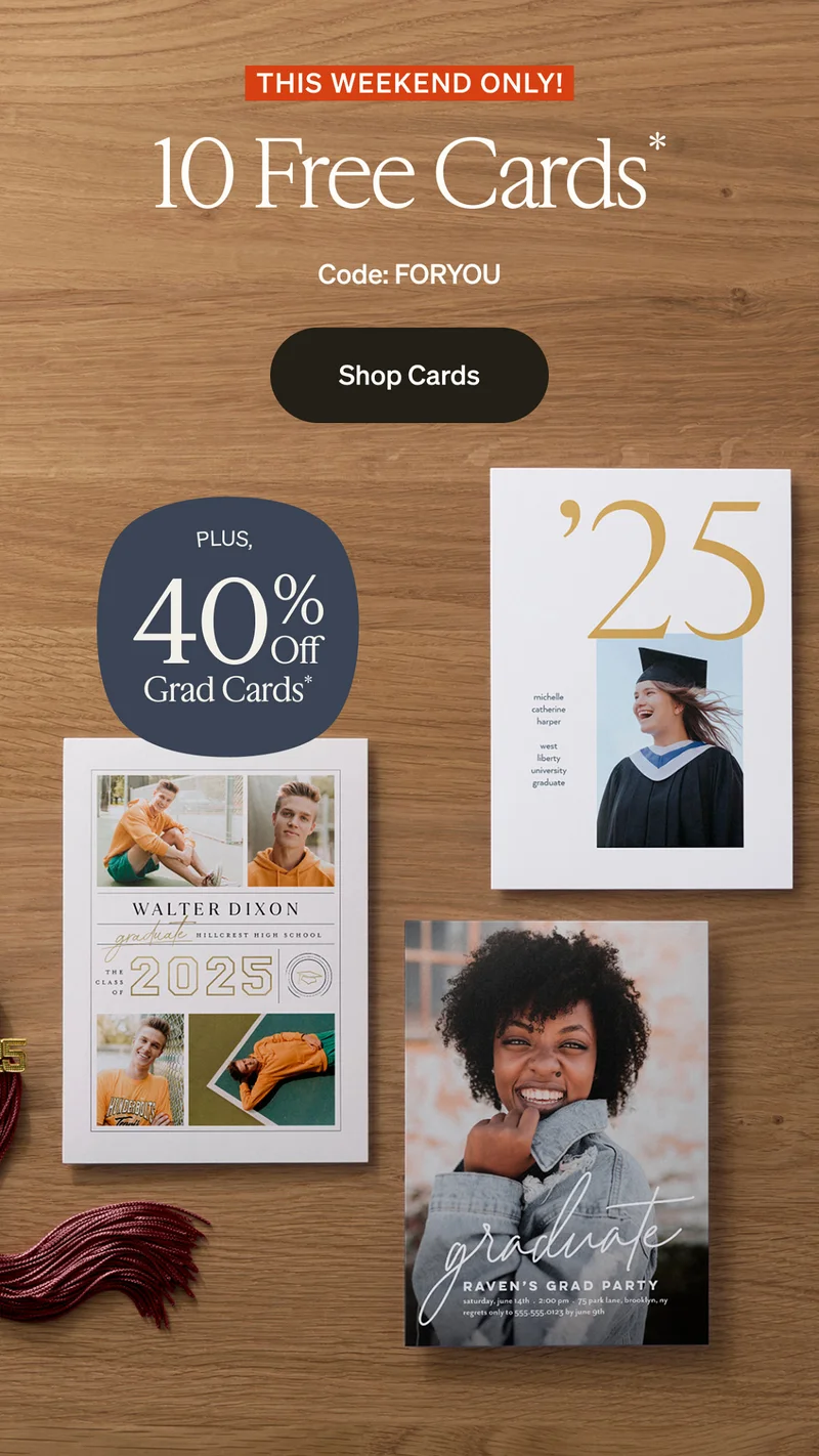 10 FREE cards + up to 50% off almost everything