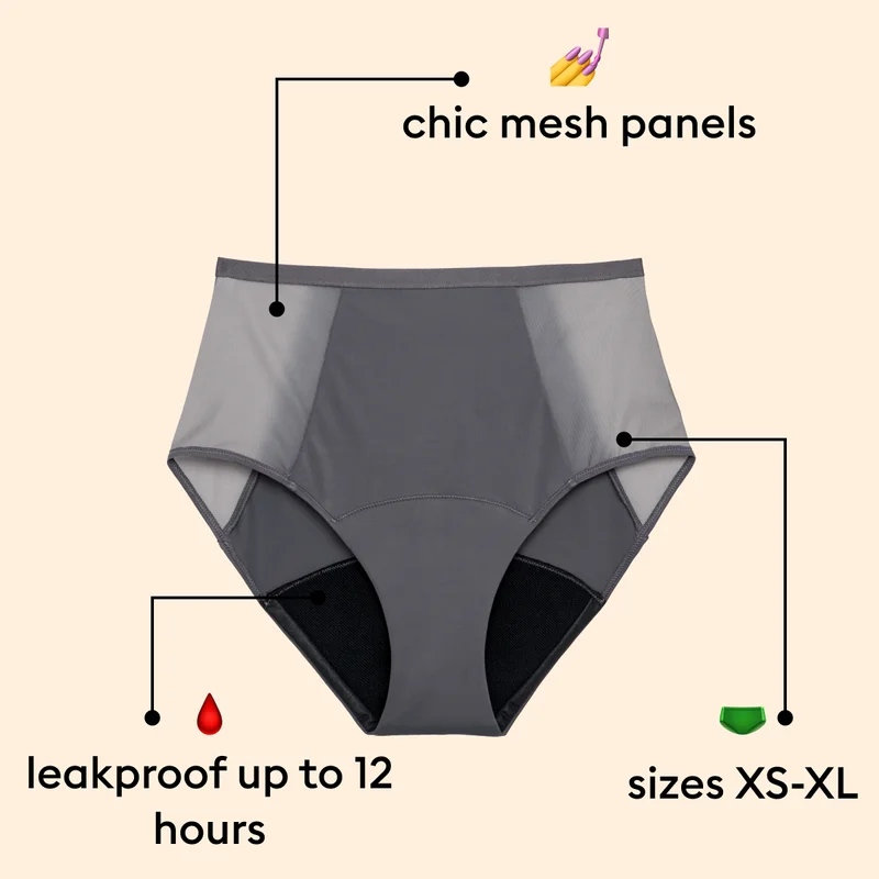 Chic mesh panels, Sizes XS-4X, Leakproof up to 12 hours