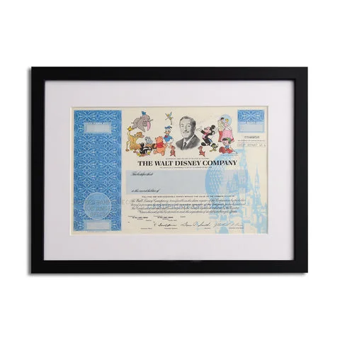 1990's Disney Characters Framed Stock Certificate