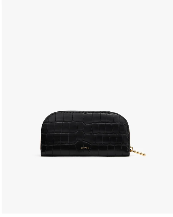Curved Zip Wallet Black Croco