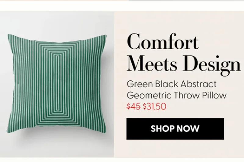 Green Black Abstract Geometric Design Artwork Throw Pillow