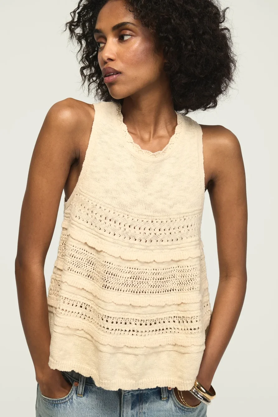 Image of Lucky Brand Tiered Ruffle Sweater Tank - Women's Clothing Tops Sweaters in Lilas