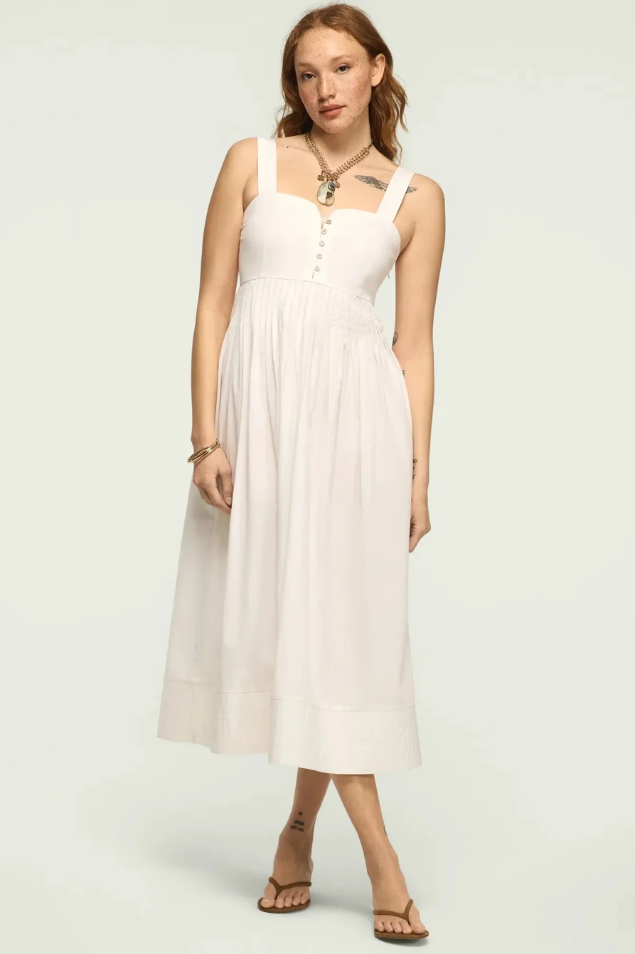 Image of Lucky Brand Poplin Pintuck Maxi Dress - Women's Clothing Dresses Maxi Dress in Bright White