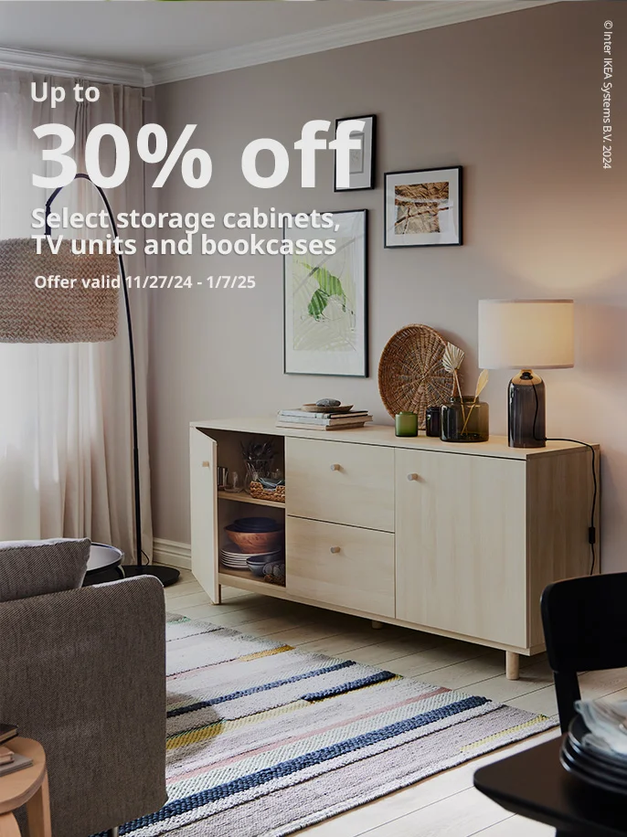Up to 30% off select storage cabinets, TV units and bookcases