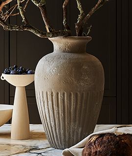 Brooklyn Cannelée Grey Floor Vase 20" by Athena Calderone