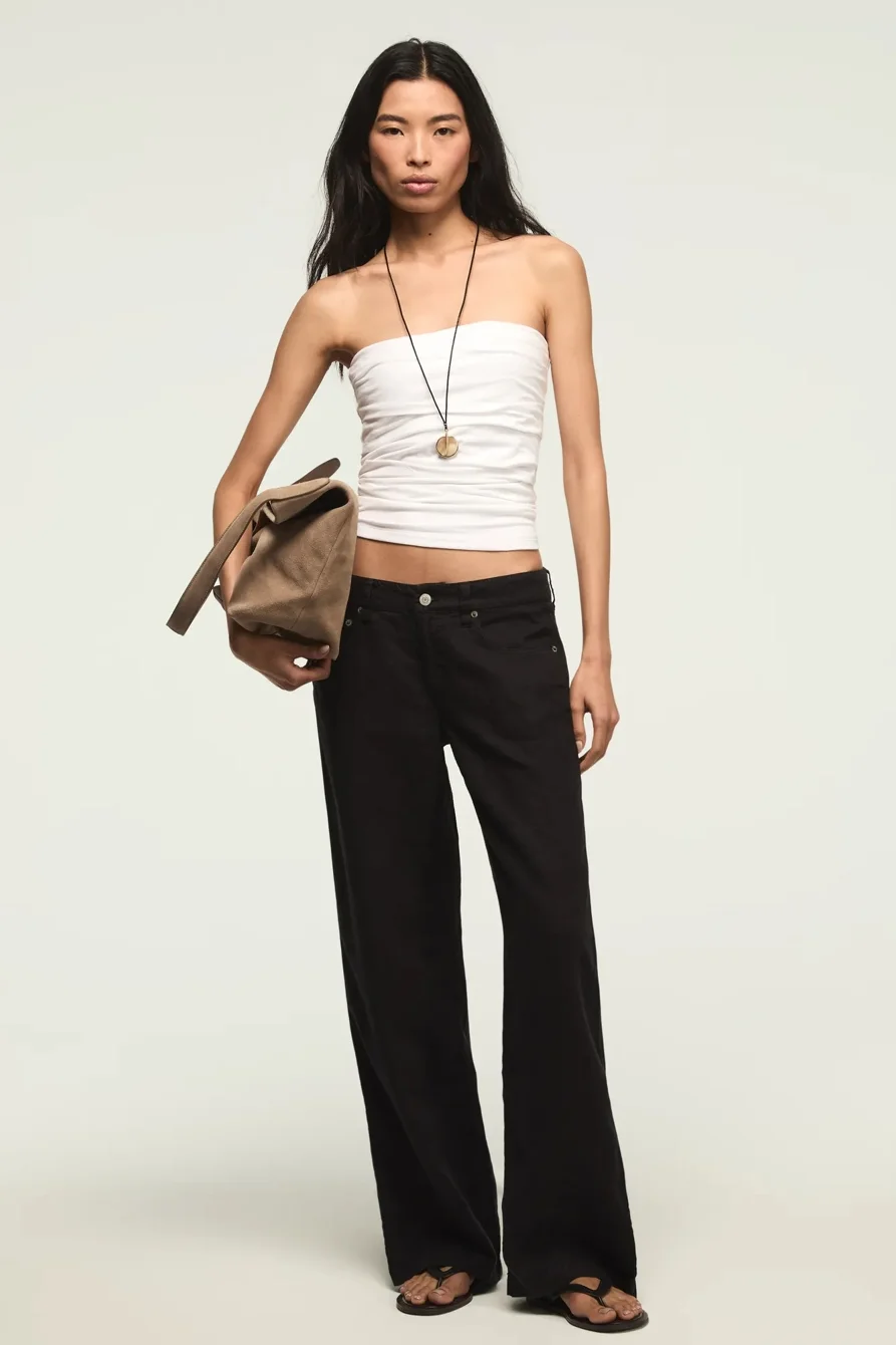 Image of Lucky Brand Baggy Linen Wide Leg Pant - Women's Pants Denim Wide Leg Jeans in Moonstruck