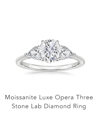 Moissanite Luxe Opera Three Stone Lab Diamond Ring